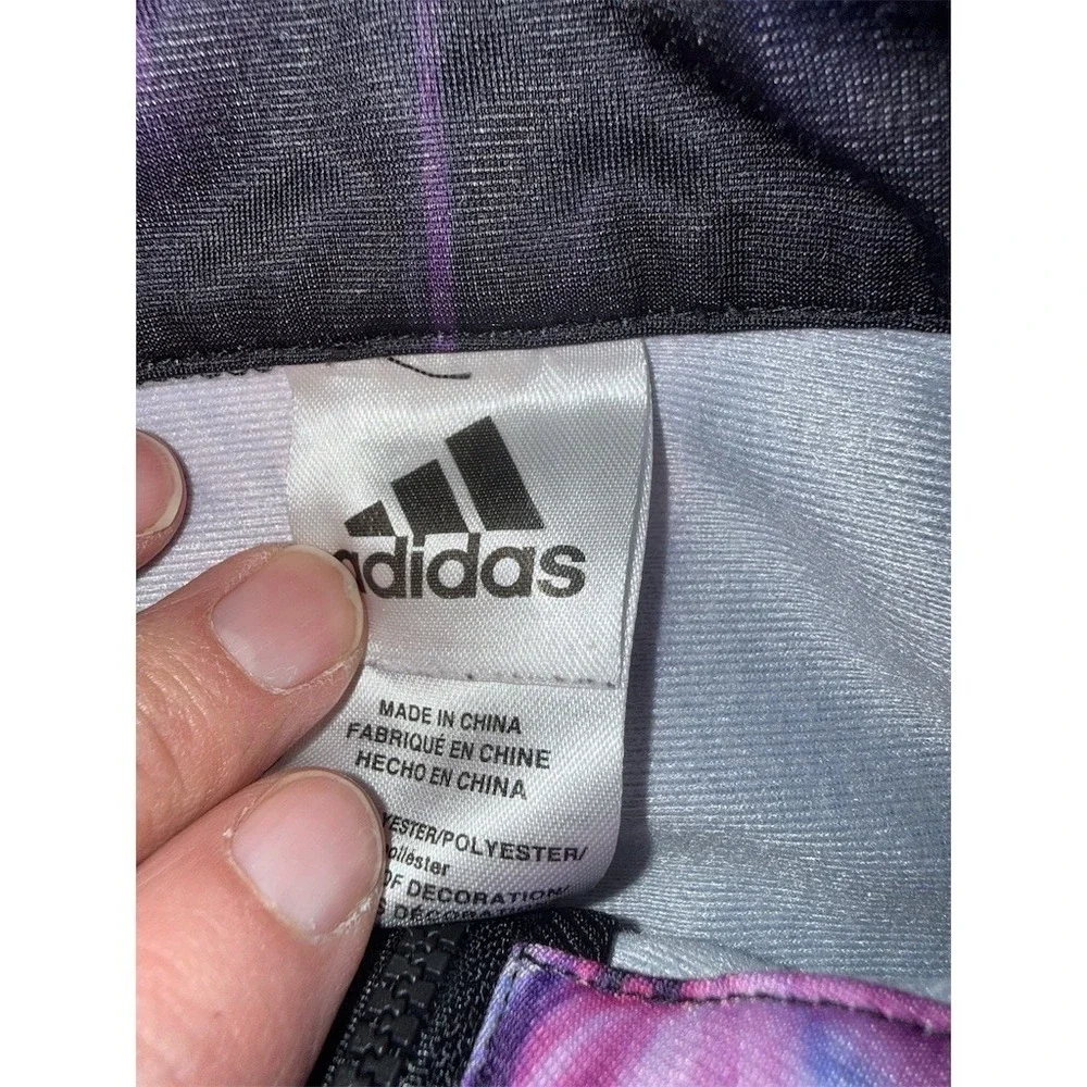 Adidas Girls Track Jacket Size 4 Purple Floral Full Zip 3-Stripe activewear cozy